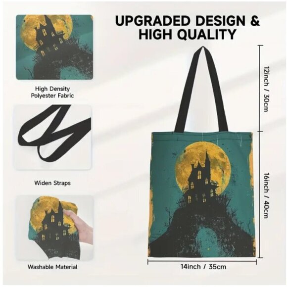 Huanted House with Moon Tote Shopping Bag Canvas - Picture 2 of 3
